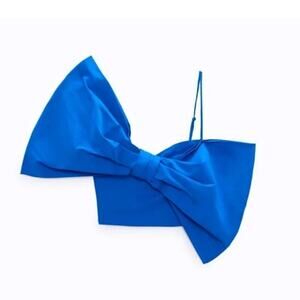 ZARA Bloggers Favorite BOW TIED Blue CROP TOP Size M